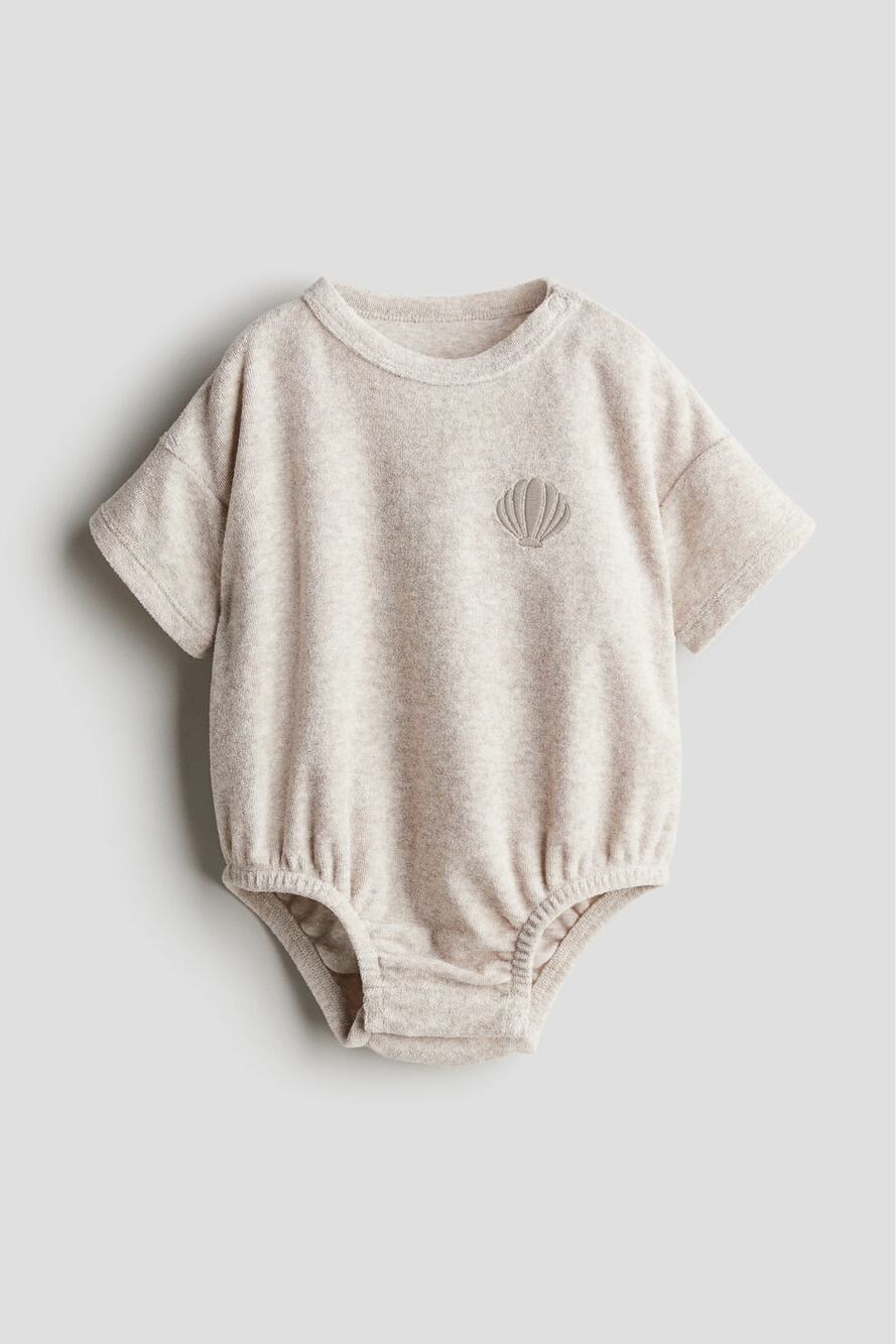H&M Oversized Terry Cloth Bubble Romper Light Taupe Shell Size 12 Months Cotton